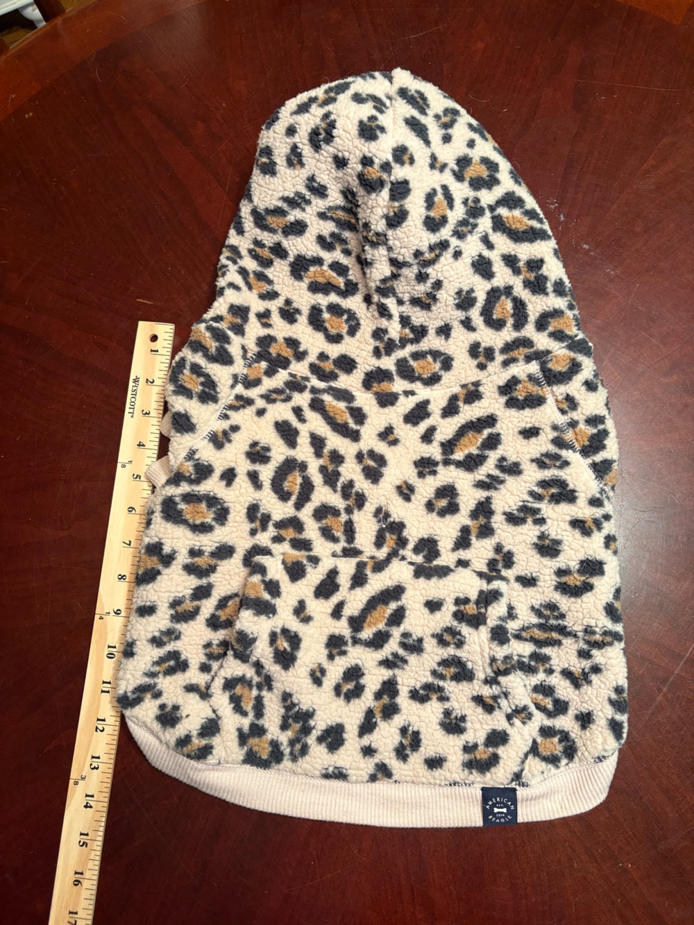 American Eagle Outfitters Cream Leopard Print Sherpa Dog Hoodie